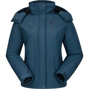 Women's A-Navy Hooded Snow Ski Jacket Coat Fabric Soft Fleece Waterproof Stain